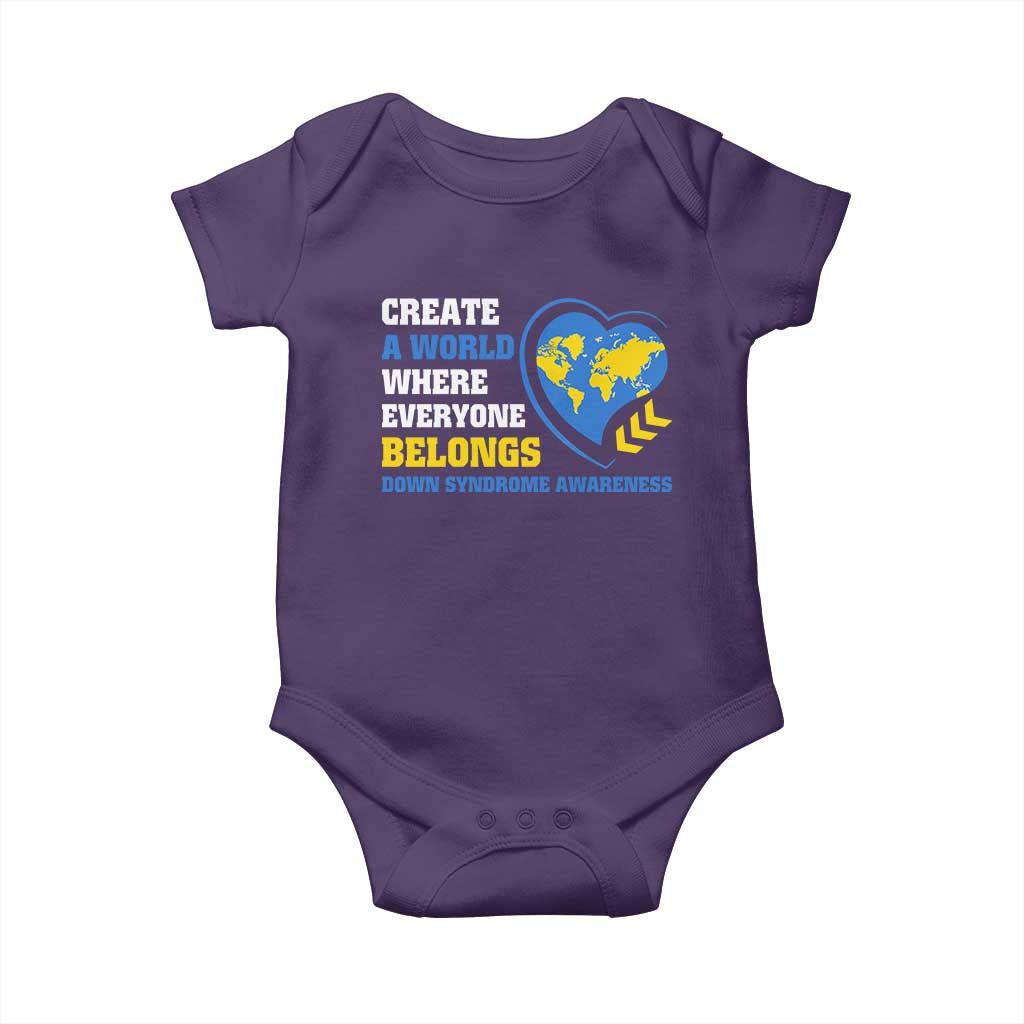 Down Syndrome Awareness Baby Onesie Create A World Where Everyone Belongs Heart