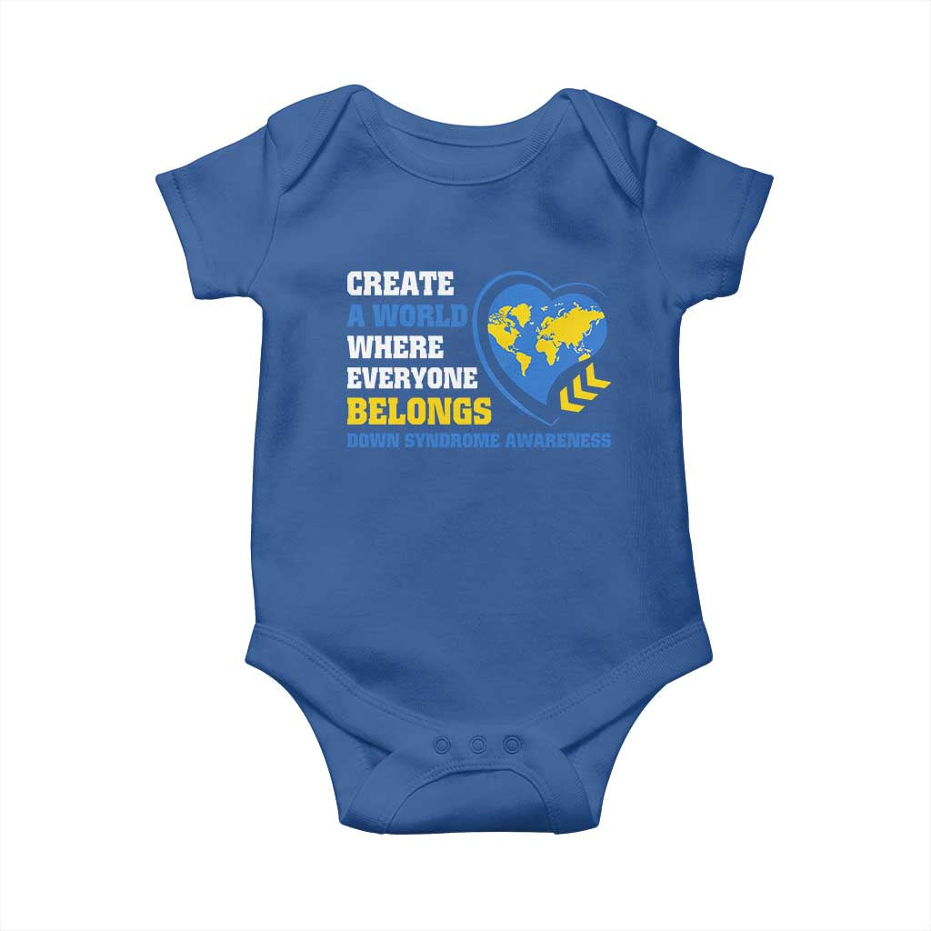 Down Syndrome Awareness Baby Onesie Create A World Where Everyone Belongs Heart