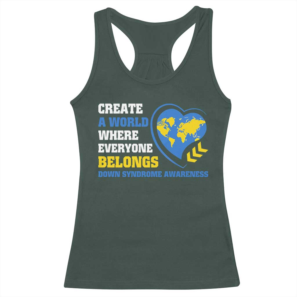 Down Syndrome Awareness Racerback Tank Top Create A World Where Everyone Belongs Heart