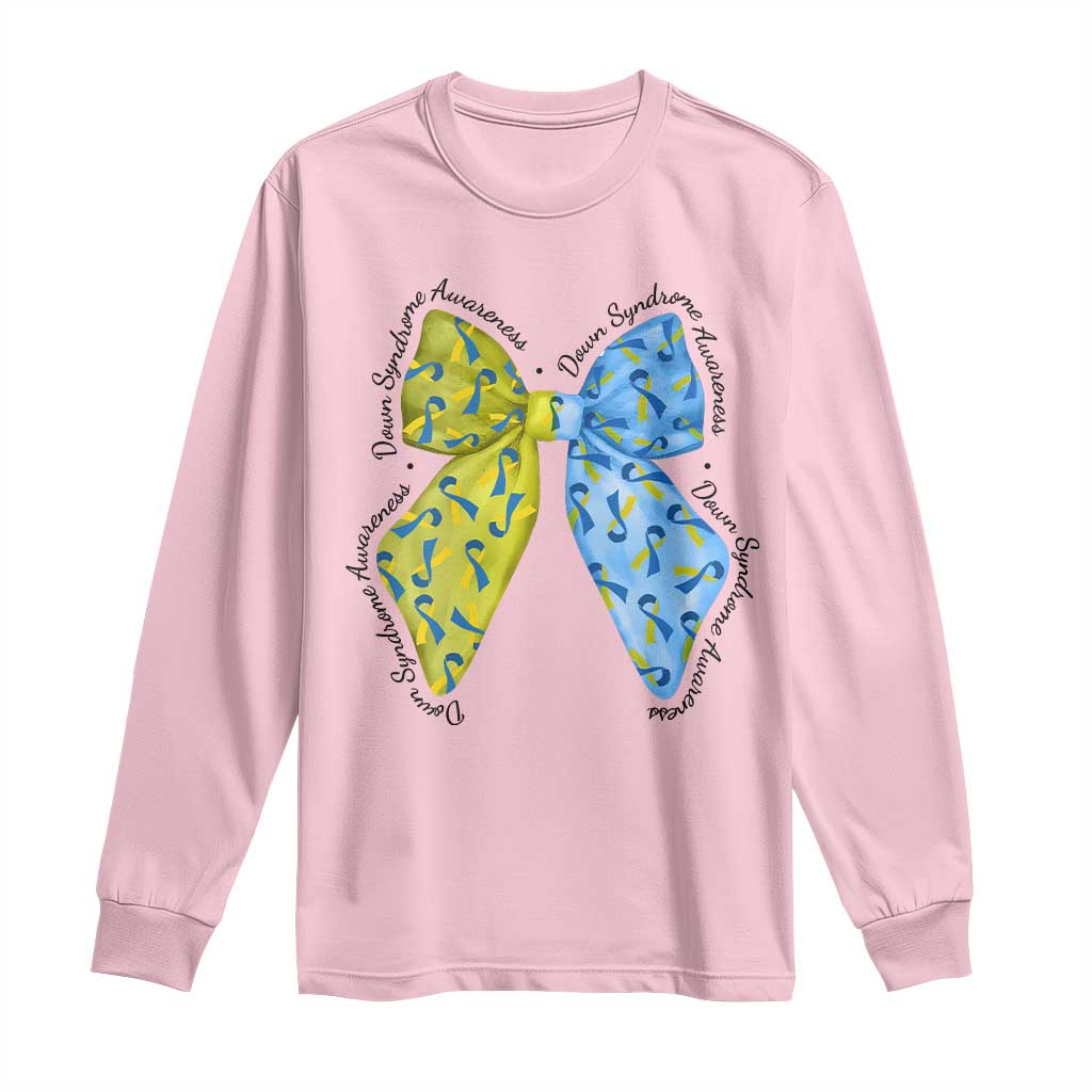 Down Syndrome Awareness Coquette Bow Ribbon Long Sleeve Shirt