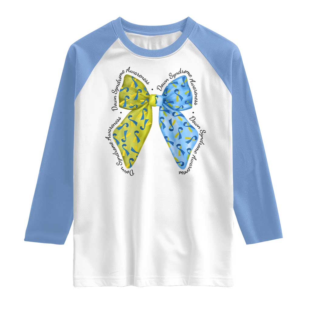 Down Syndrome Awareness Coquette Bow Ribbon Raglan Shirt