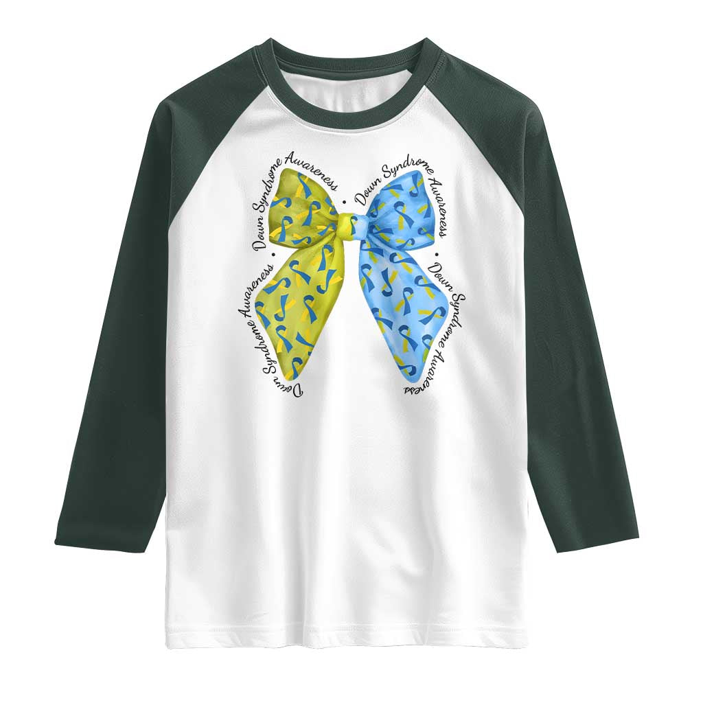 Down Syndrome Awareness Coquette Bow Ribbon Raglan Shirt