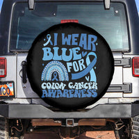 I Wear Blue For Colon Cancer Awareness Spare Tire Cover Rainbow Dark Blue Ribbon