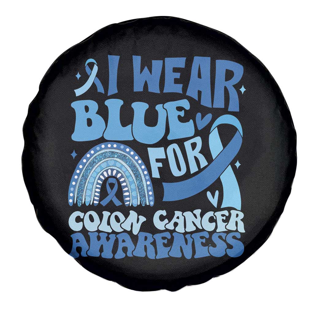 I Wear Blue For Colon Cancer Awareness Spare Tire Cover Rainbow Dark Blue Ribbon