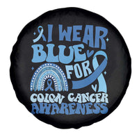 I Wear Blue For Colon Cancer Awareness Spare Tire Cover Rainbow Dark Blue Ribbon