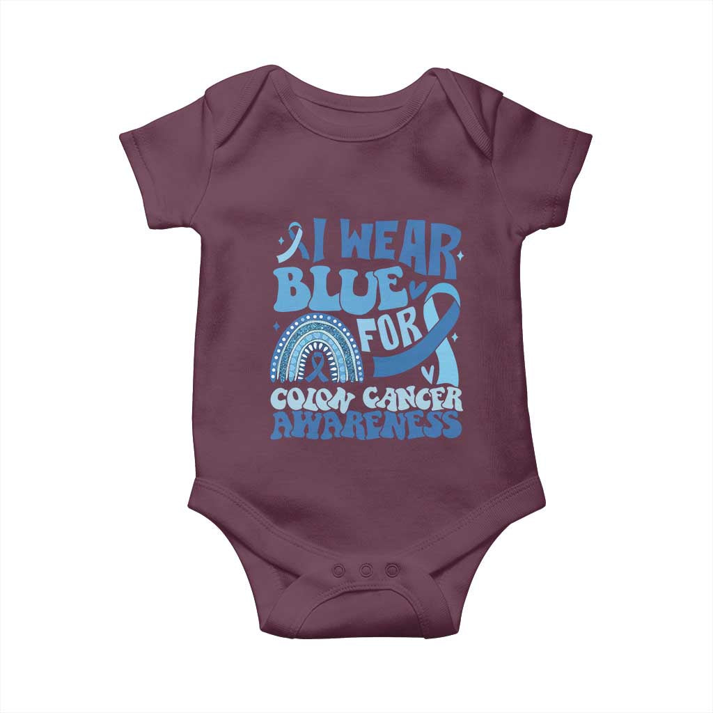 I Wear Blue For Colon Cancer Awareness Baby Onesie Rainbow Dark Blue Ribbon