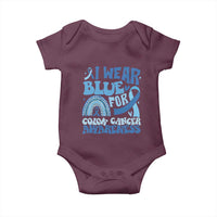 I Wear Blue For Colon Cancer Awareness Baby Onesie Rainbow Dark Blue Ribbon