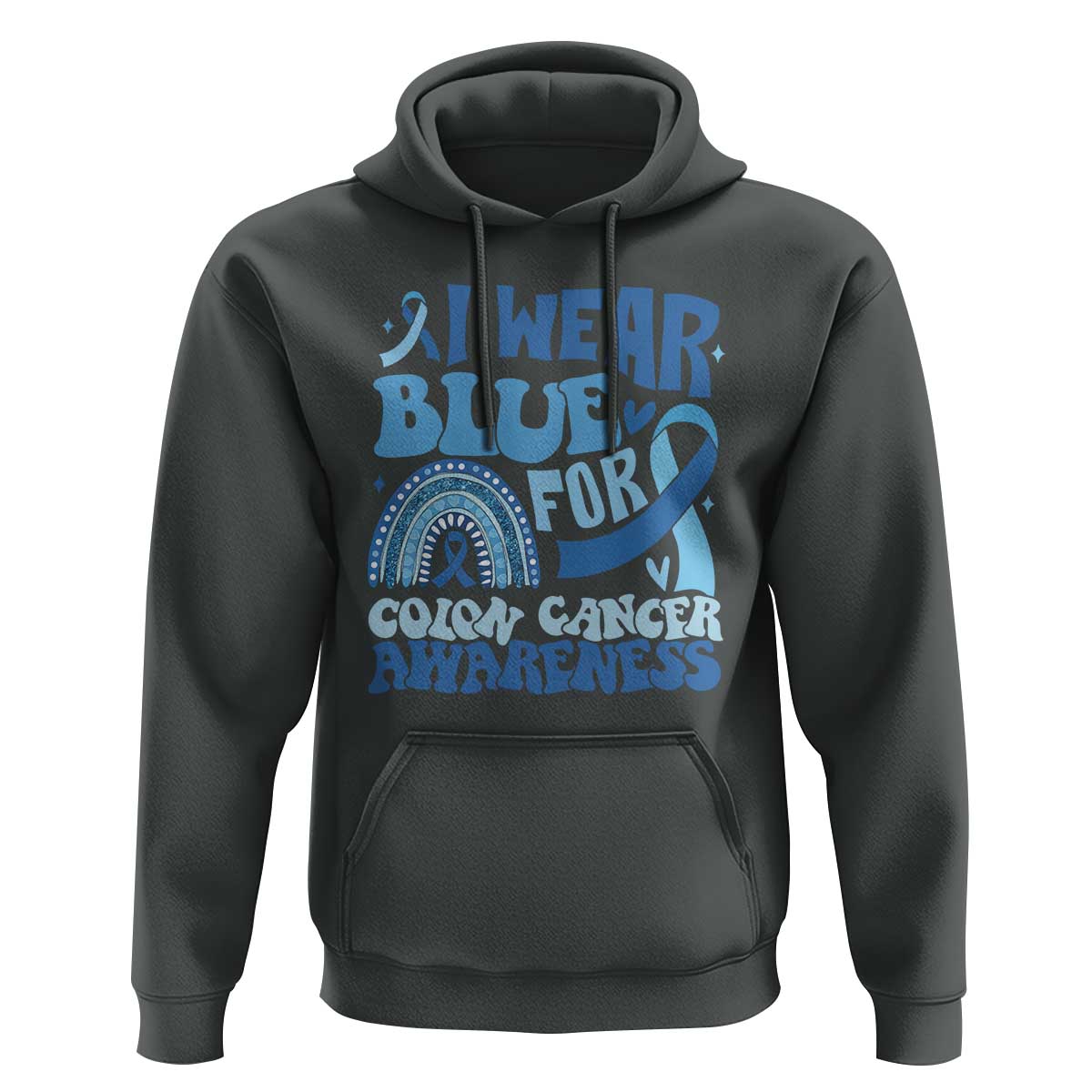 I Wear Blue For Colon Cancer Awareness Hoodie Rainbow Dark Blue Ribbon