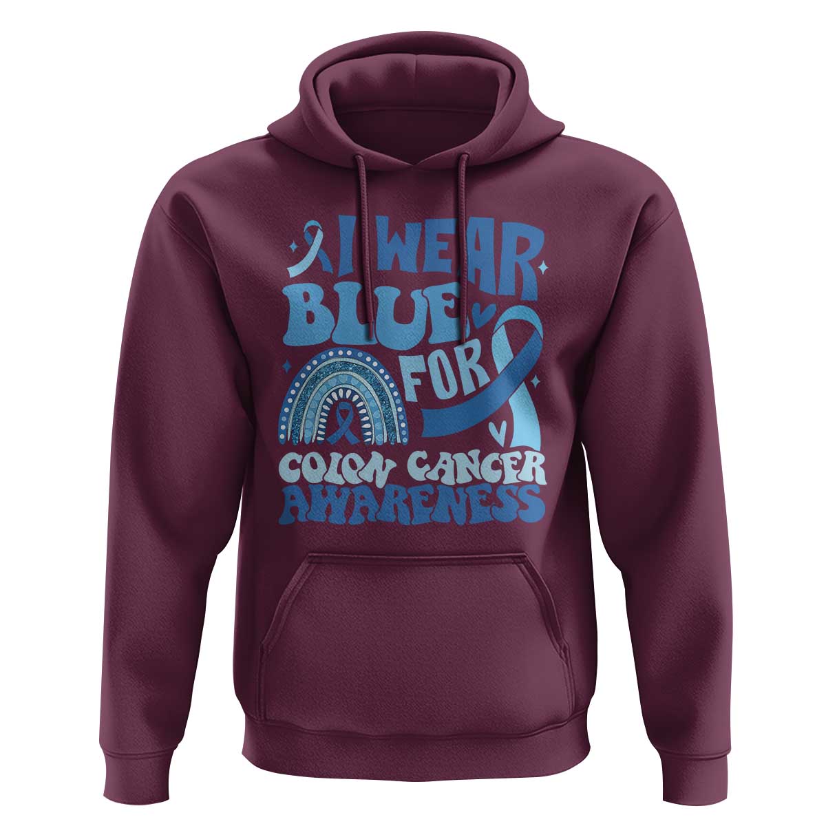 I Wear Blue For Colon Cancer Awareness Hoodie Rainbow Dark Blue Ribbon