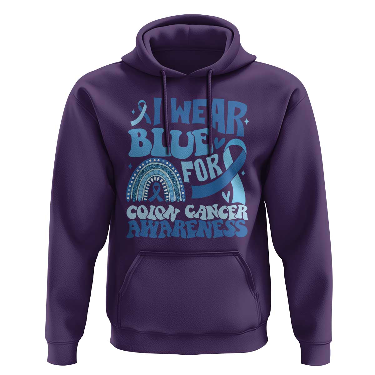 I Wear Blue For Colon Cancer Awareness Hoodie Rainbow Dark Blue Ribbon