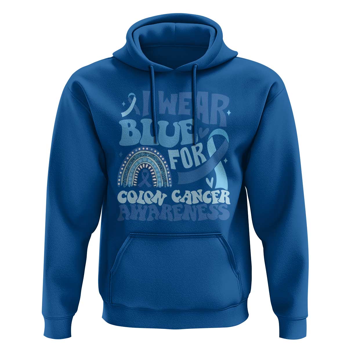 I Wear Blue For Colon Cancer Awareness Hoodie Rainbow Dark Blue Ribbon
