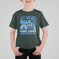 I Wear Blue For Colon Cancer Awareness T Shirt For Kid Rainbow Dark Blue Ribbon