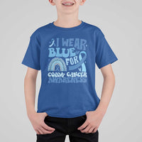 I Wear Blue For Colon Cancer Awareness T Shirt For Kid Rainbow Dark Blue Ribbon