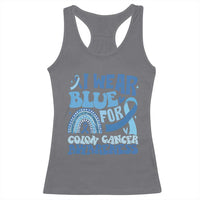 I Wear Blue For Colon Cancer Awareness Racerback Tank Top Rainbow Dark Blue Ribbon