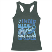 I Wear Blue For Colon Cancer Awareness Racerback Tank Top Rainbow Dark Blue Ribbon