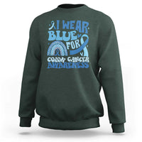 I Wear Blue For Colon Cancer Awareness Sweatshirt Rainbow Dark Blue Ribbon