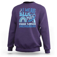 I Wear Blue For Colon Cancer Awareness Sweatshirt Rainbow Dark Blue Ribbon