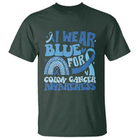 I Wear Blue For Colon Cancer Awareness T Shirt Rainbow Dark Blue Ribbon