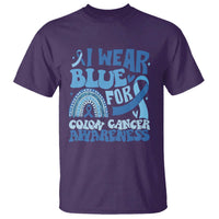 I Wear Blue For Colon Cancer Awareness T Shirt Rainbow Dark Blue Ribbon