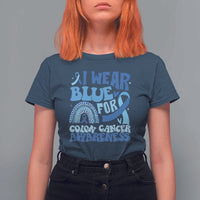 I Wear Blue For Colon Cancer Awareness T Shirt For Women Rainbow Dark Blue Ribbon