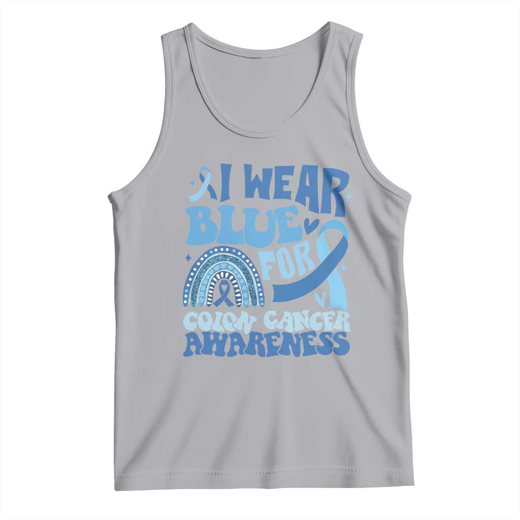 I Wear Blue For Colon Cancer Awareness Tank Top Rainbow Dark Blue Ribbon