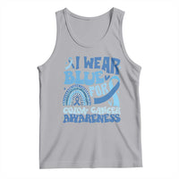 I Wear Blue For Colon Cancer Awareness Tank Top Rainbow Dark Blue Ribbon