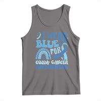 I Wear Blue For Colon Cancer Awareness Tank Top Rainbow Dark Blue Ribbon