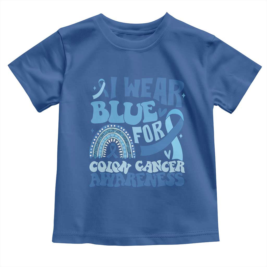 I Wear Blue For Colon Cancer Awareness Toddler T Shirt Rainbow Dark Blue Ribbon