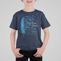 Colon Cancer Awareness T Shirt For Kid We Don't Know How Strong We Are Until Being Strong Feathers
