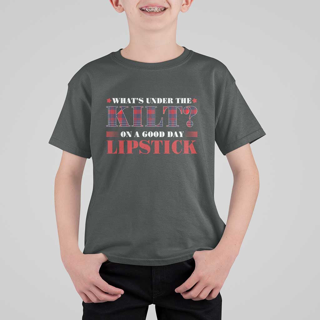 Funny Scottish Pride T Shirt For Kid What's Under The Kilt On A Good Day Lipstick Tartan