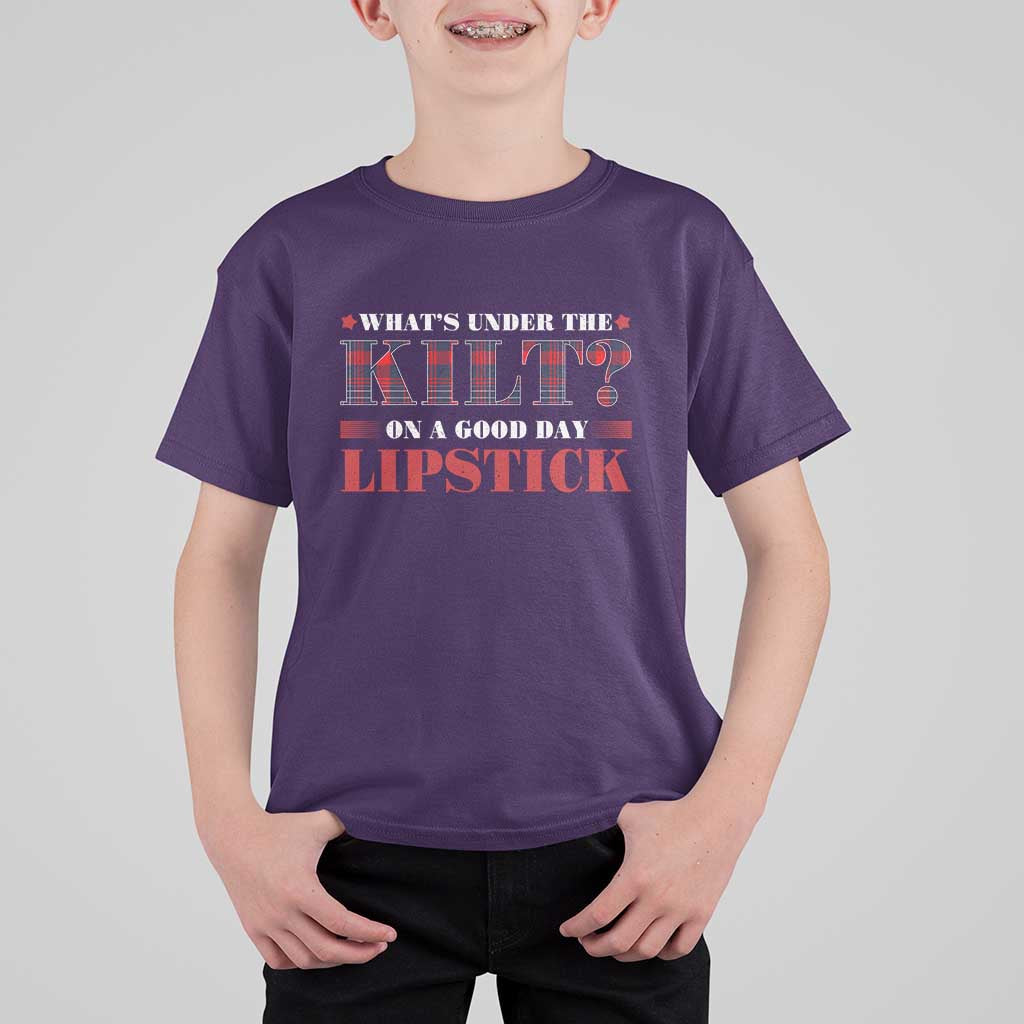 Funny Scottish Pride T Shirt For Kid What's Under The Kilt On A Good Day Lipstick Tartan