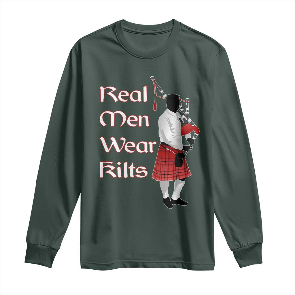 Funny Scottish Pride Long Sleeve Shirt Real Men Wear Kits Tartan Bagpipe