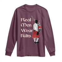 Funny Scottish Pride Long Sleeve Shirt Real Men Wear Kits Tartan Bagpipe