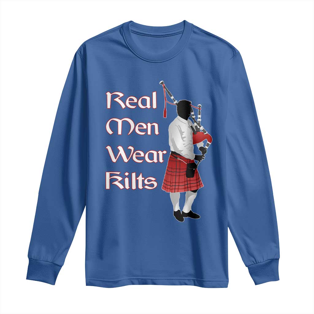 Funny Scottish Pride Long Sleeve Shirt Real Men Wear Kits Tartan Bagpipe