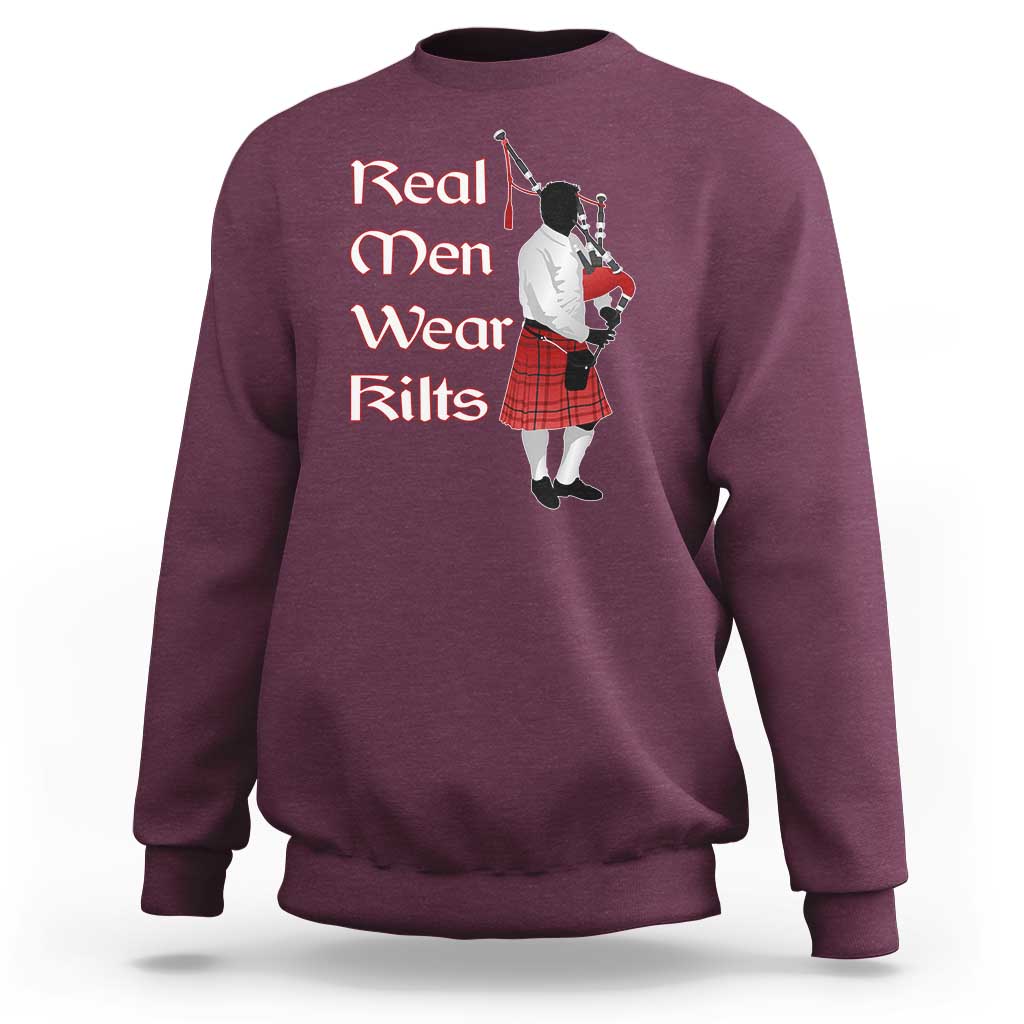 Funny Scottish Pride Sweatshirt Real Men Wear Kits Tartan Bagpipe