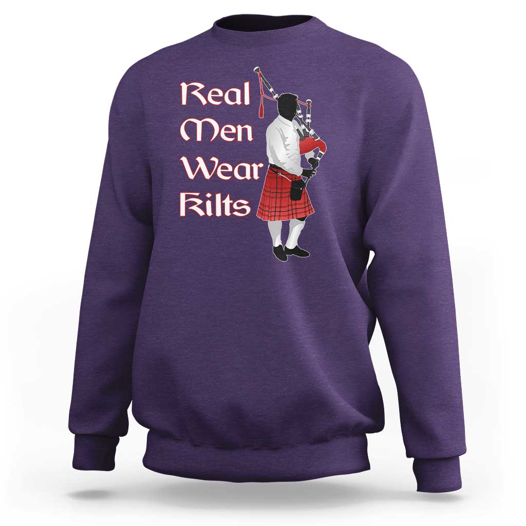 Funny Scottish Pride Sweatshirt Real Men Wear Kits Tartan Bagpipe