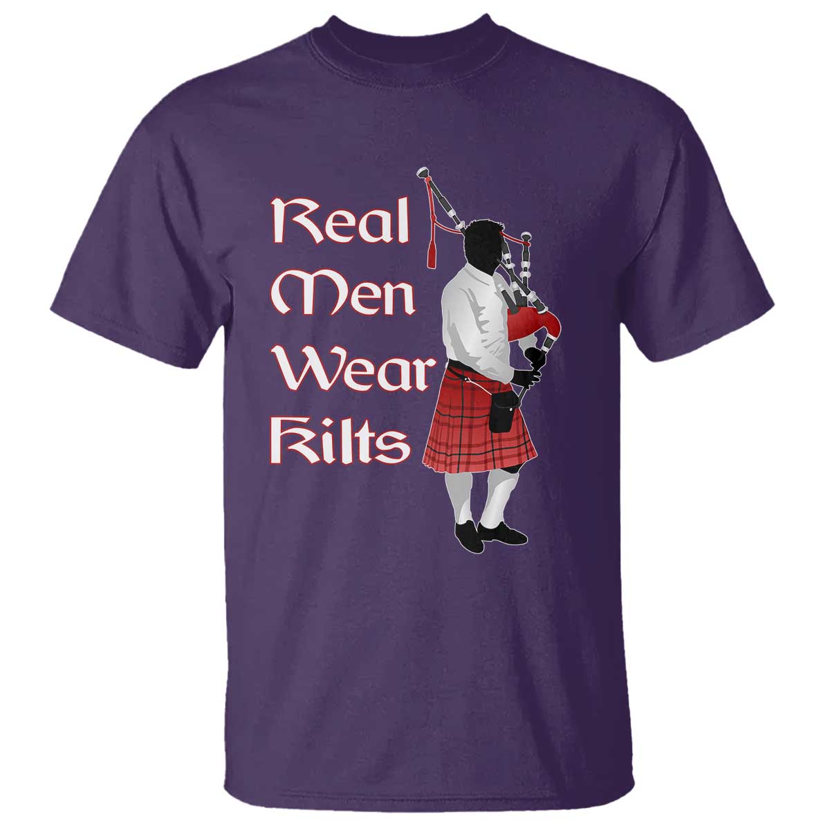 Funny Scottish Pride T Shirt Real Men Wear Kits Tartan Bagpipe