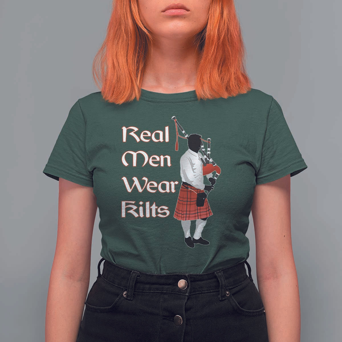 Funny Scottish Pride T Shirt For Women Real Men Wear Kits Tartan Bagpipe