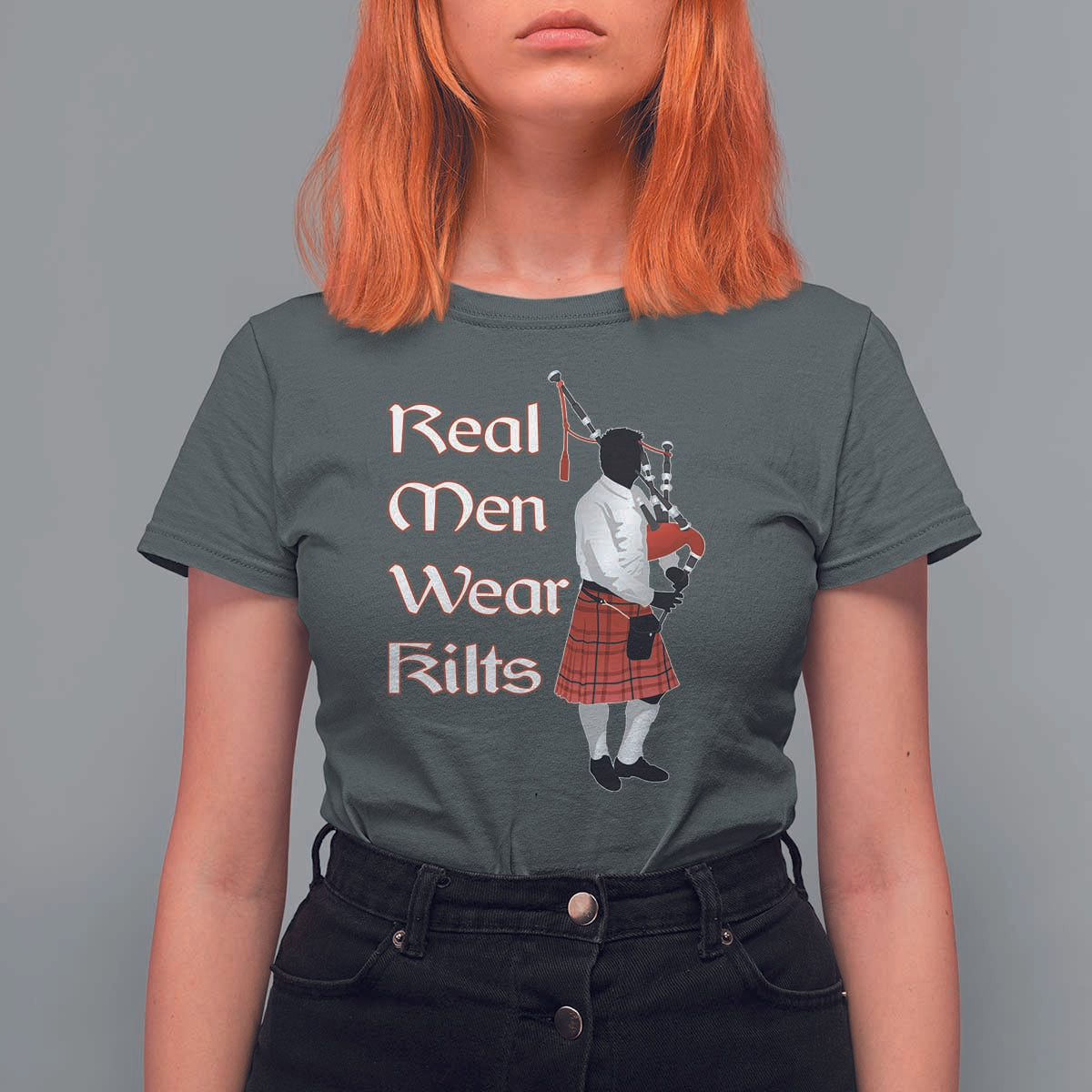Funny Scottish Pride T Shirt For Women Real Men Wear Kits Tartan Bagpipe