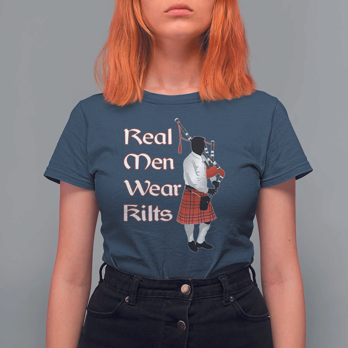Funny Scottish Pride T Shirt For Women Real Men Wear Kits Tartan Bagpipe