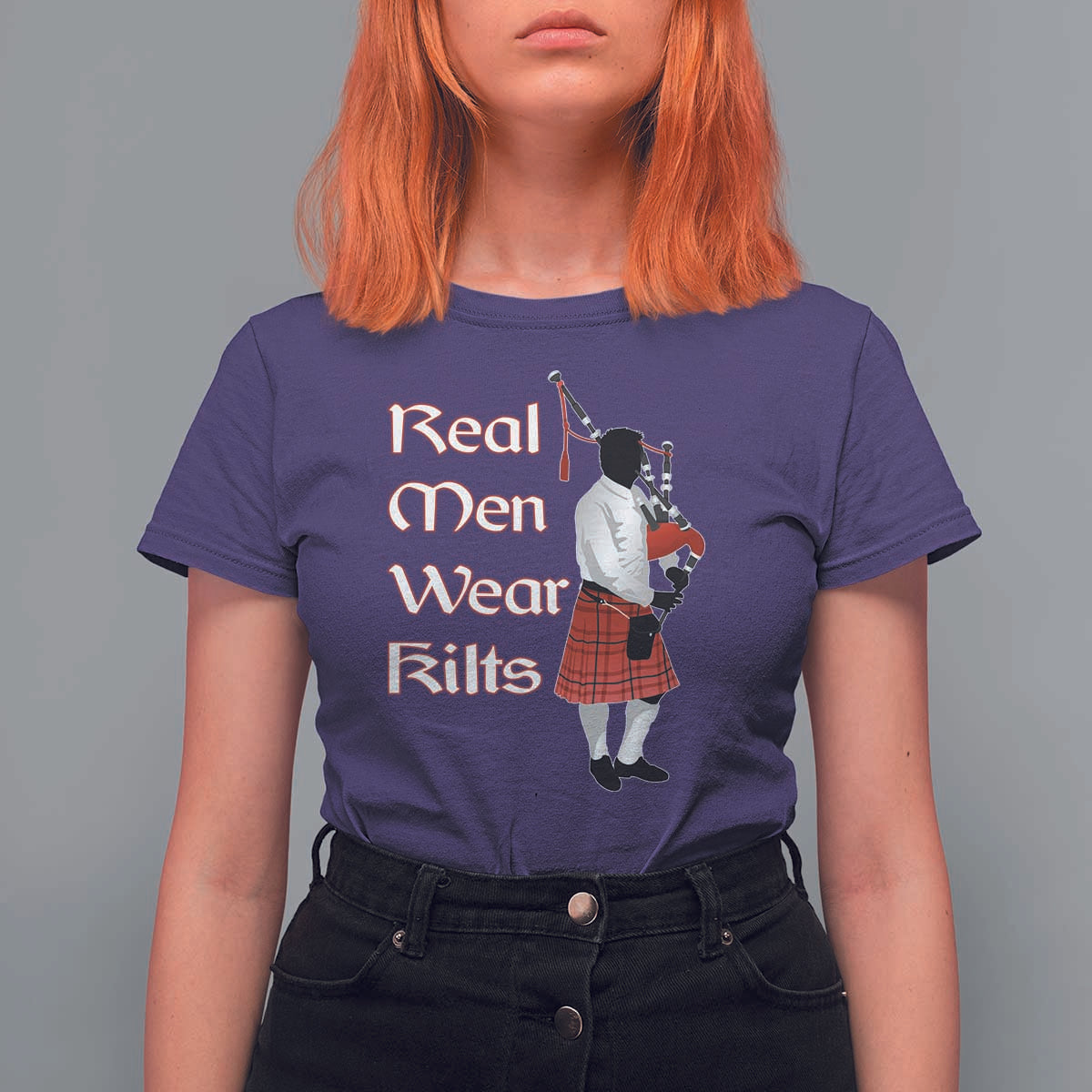 Funny Scottish Pride T Shirt For Women Real Men Wear Kits Tartan Bagpipe