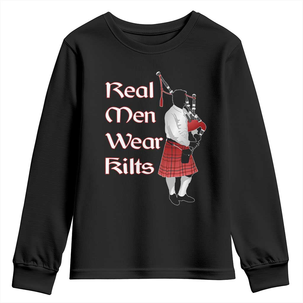 Funny Scottish Pride Youth Sweatshirt Real Men Wear Kits Tartan Bagpipe