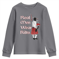 Funny Scottish Pride Youth Sweatshirt Real Men Wear Kits Tartan Bagpipe