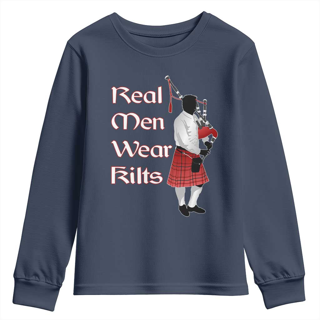 Funny Scottish Pride Youth Sweatshirt Real Men Wear Kits Tartan Bagpipe