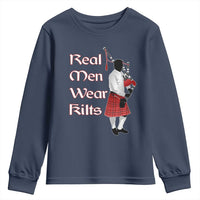 Funny Scottish Pride Youth Sweatshirt Real Men Wear Kits Tartan Bagpipe
