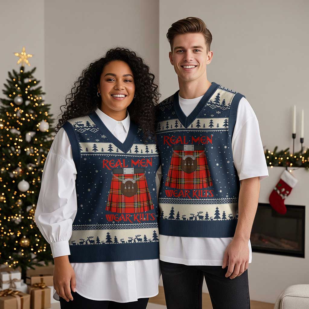 Funny Real Men Wear Kilts V-Neck Knit Sweater Vest Scottish Pride - Wonder Print Shop