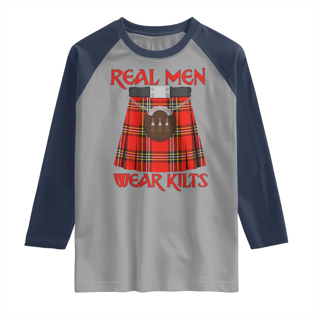 Funny Real Men Wear Kilts Raglan Shirt Scottish Pride