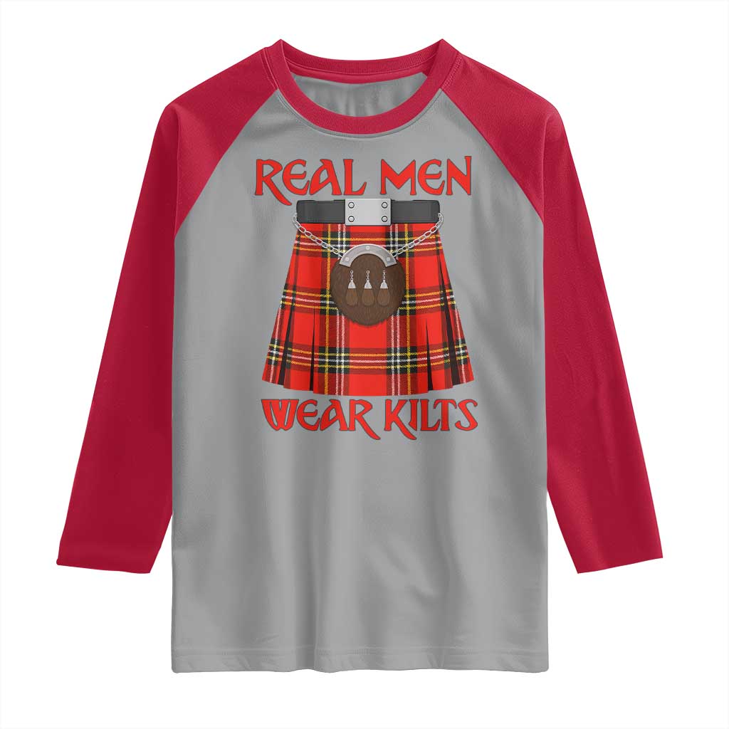 Funny Real Men Wear Kilts Raglan Shirt Scottish Pride