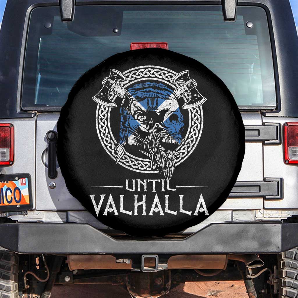 Funny Scottish Viking Spare Tire Cover Until Valhalla Vintage Scottish Flag Skull
