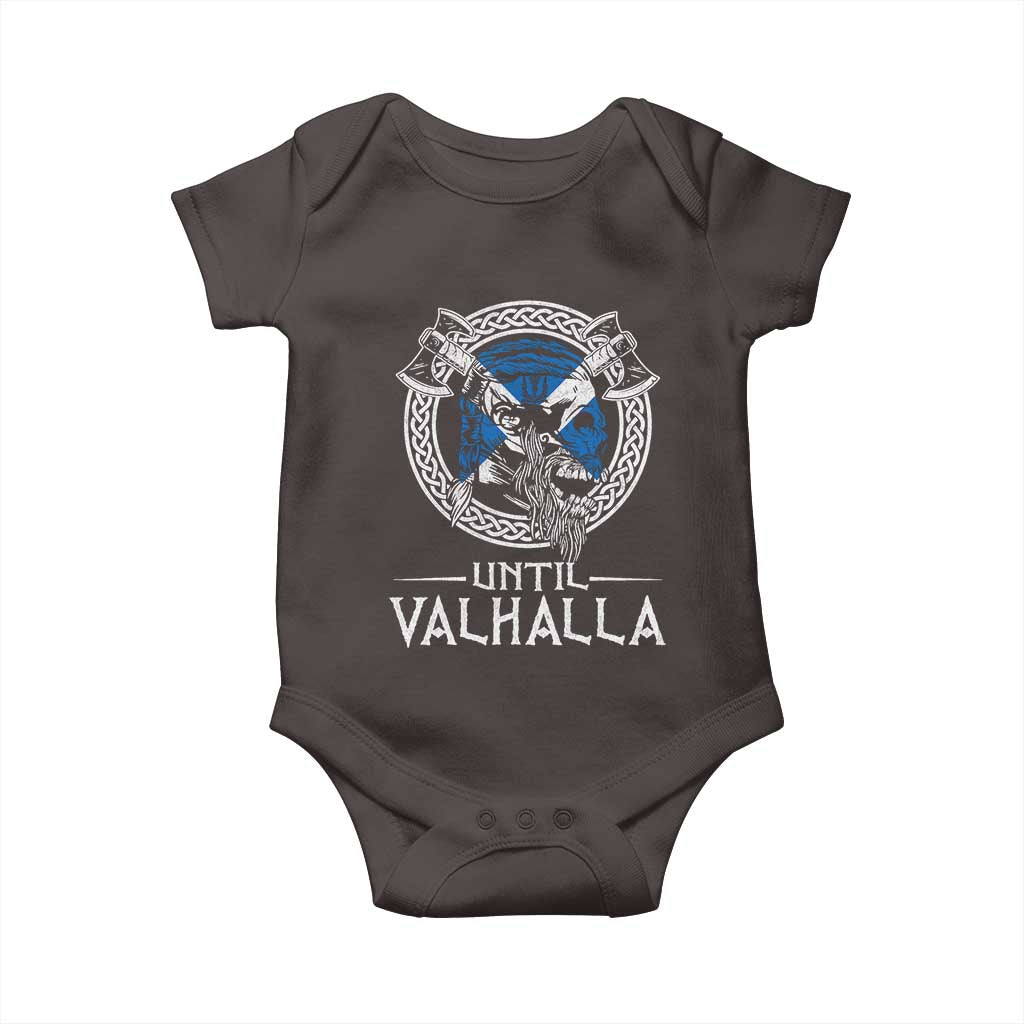 Funny Scottish Viking Baby Onesie Until Valhalla Vintage Scottish Flag Skull
